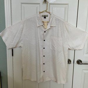 Tommy Bahama Cream/Beige Textured Palms Silk Short Sleeve Shirt